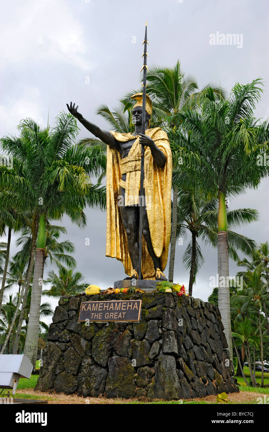 King Kamehameha Statue Wailua Park Hilo Bay Hawaii Pacific Ocean Stock