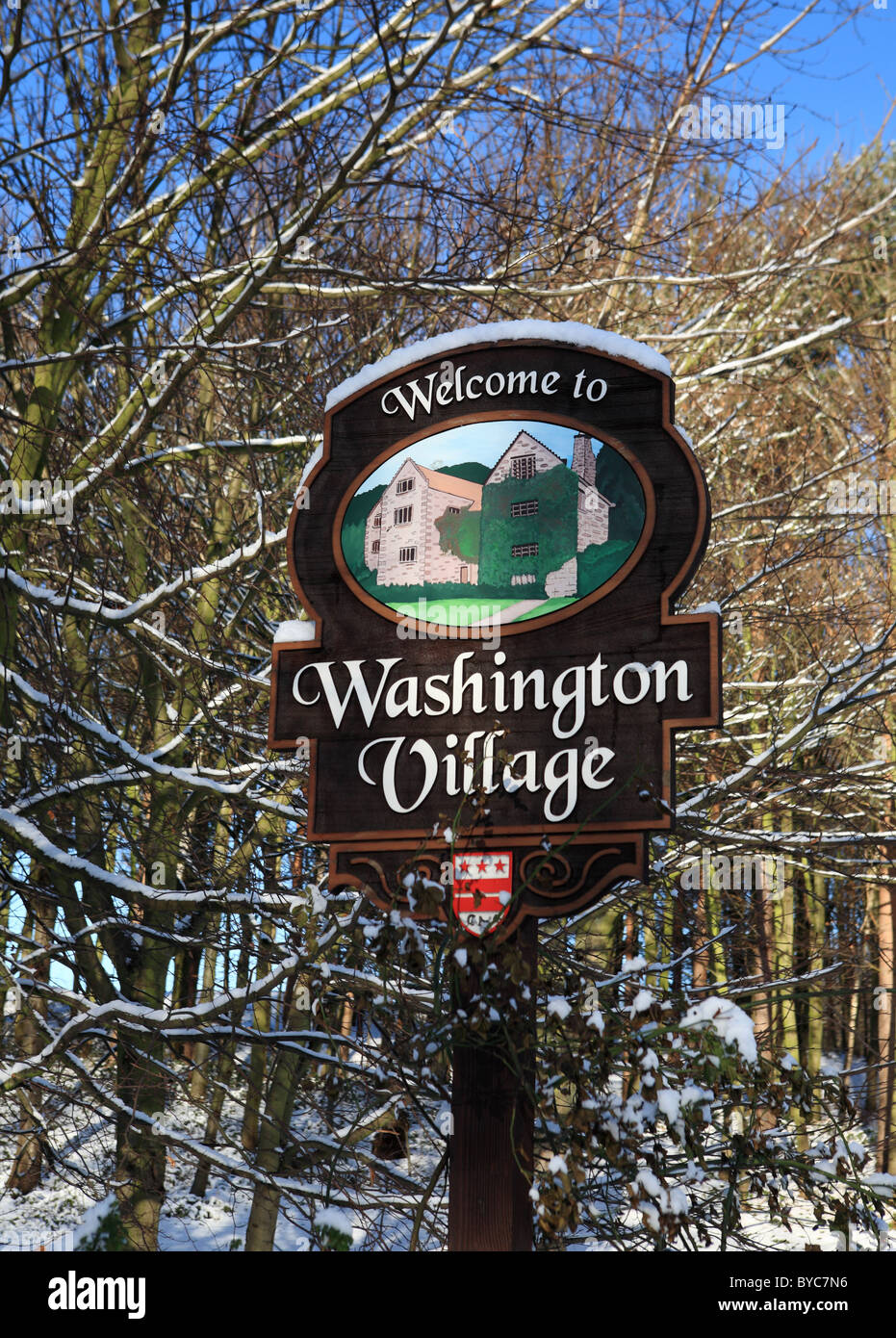 Washington Village sign, Sunderland, North East England, UK Stock Photo
