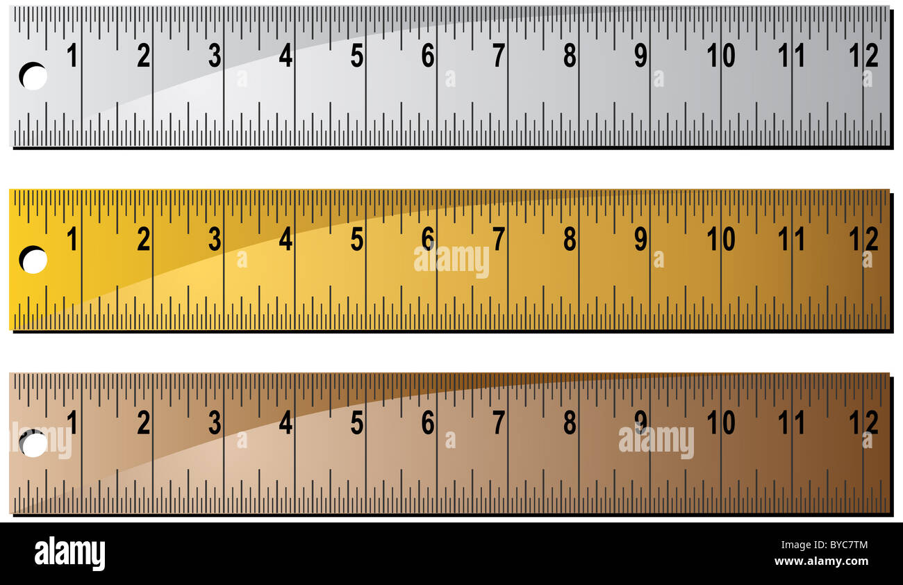 Set of 3 metal/wooden rulers with hole punch at end. Rulers measured in
