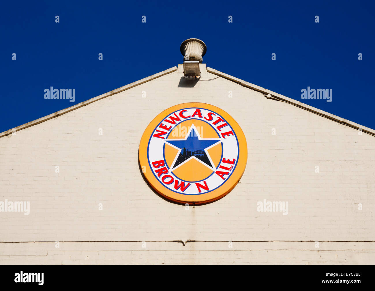 Newcastle Brown Ale sign on pub wall in Newcastle upon Tyne, England