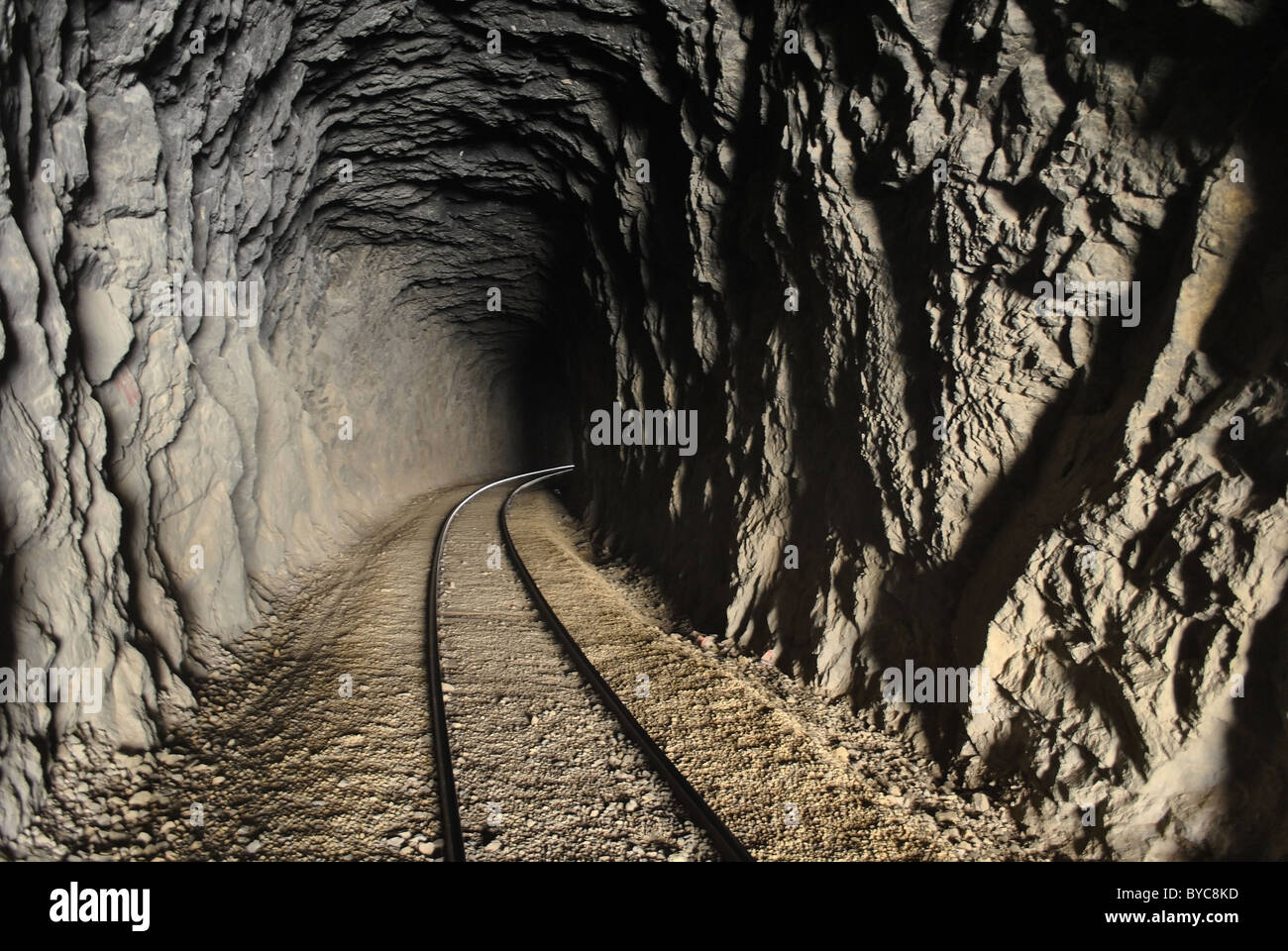 'Red Lizard' train line in a tunnel by Sledja Gorge, Tunisia Stock Photo