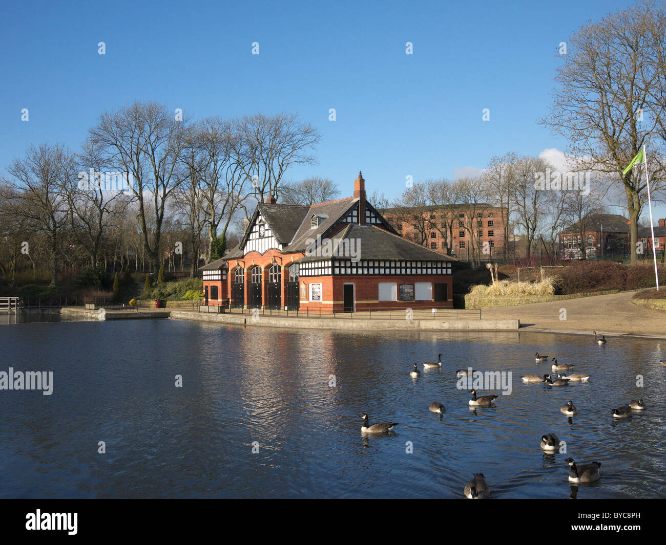 The Boathouse in Alexandra Park, Oldham, Lancashire, England, UK Stock