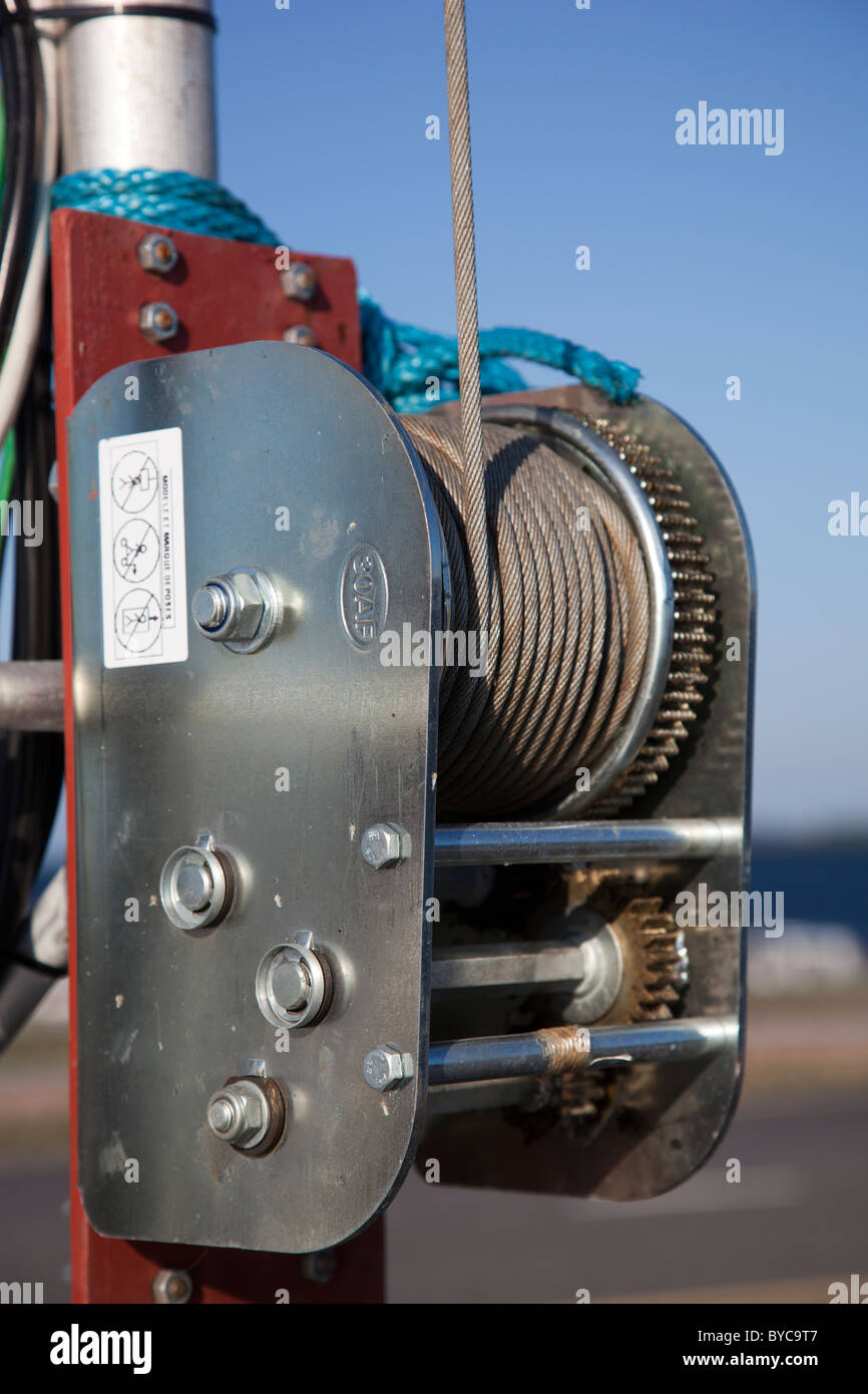 Winch full of steel cable Stock Photo Alamy