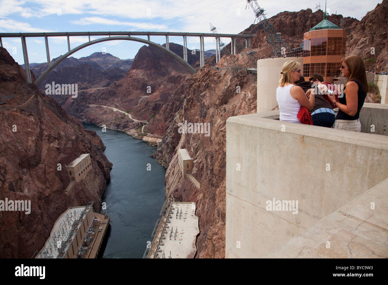 Visitors at Hoover Dam, with Mike O