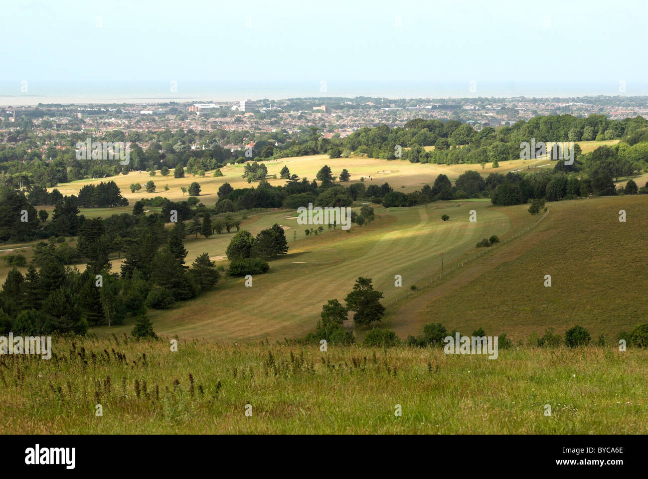 A view from the South Downs National Park to the coastal town of
