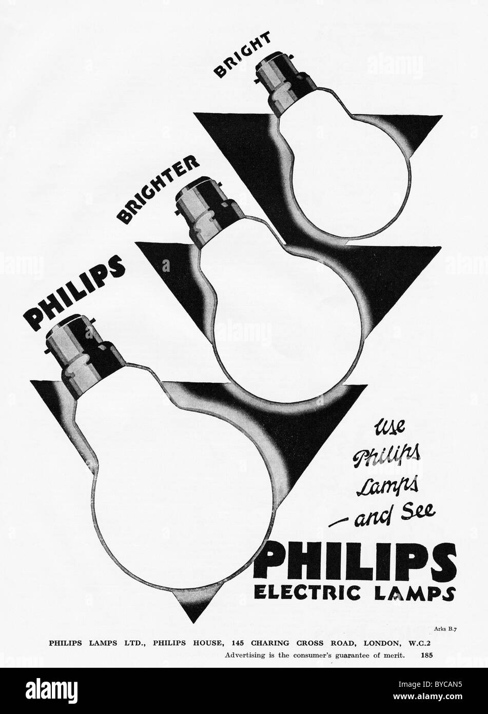 Original 1920s full page advertisement in English magazine for PHILIPS  ELECTRIC LAMPS Stock Photo - Alamy