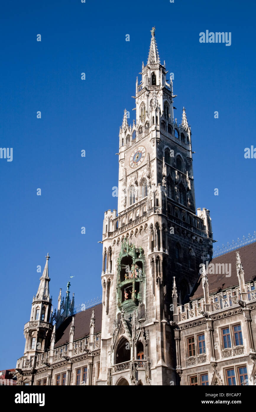 Rathaus with Glockenspiel clock, Marienplatz, Munich, Germany Stock