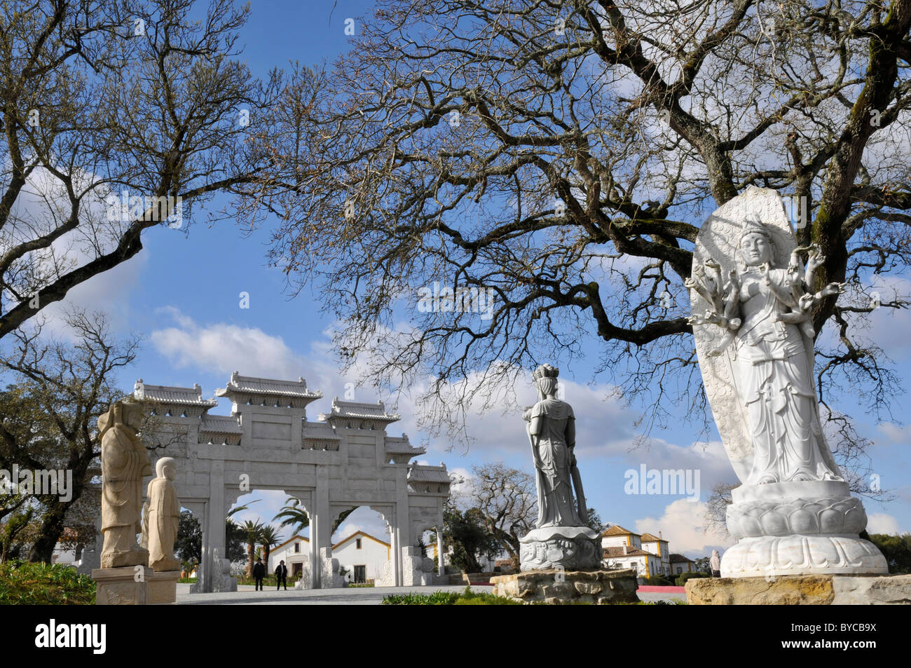 Big statues next to the main gate of the Buddha Eden Garden or Garden