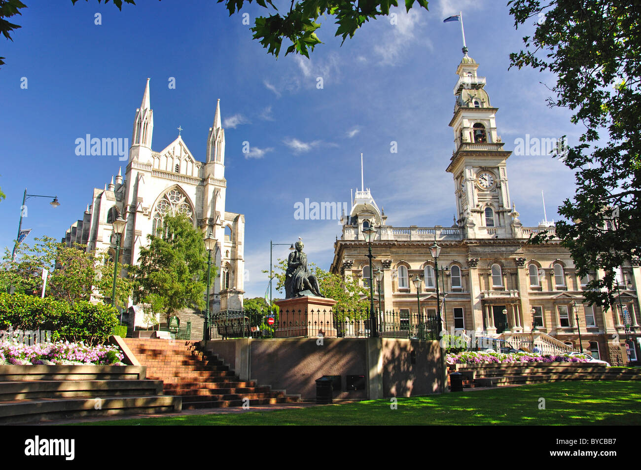 St.Paul's Cathedral, Robert Burn's Statue and Dunedin Town Hall, The Octagon, Dunedin, Otago