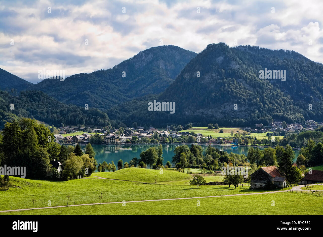 The town of Fuschl on Fuschlsee in the Salzkammergut, Austria. Stock Photo