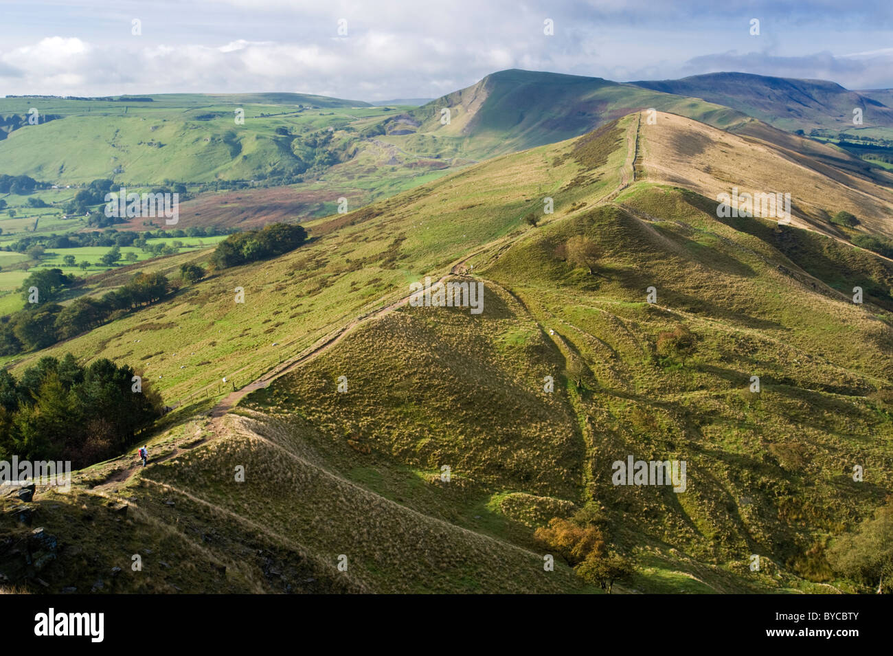 The Great Ridge & Mam Tor from Back Tor, above The Hope Valley, Peak District National Park, Derbyshire, England, Stock Photo