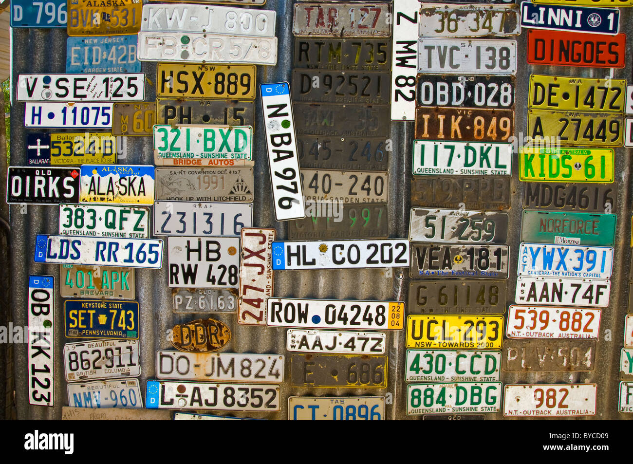 Car plates in a small bar in the australian outback Stock Photo
