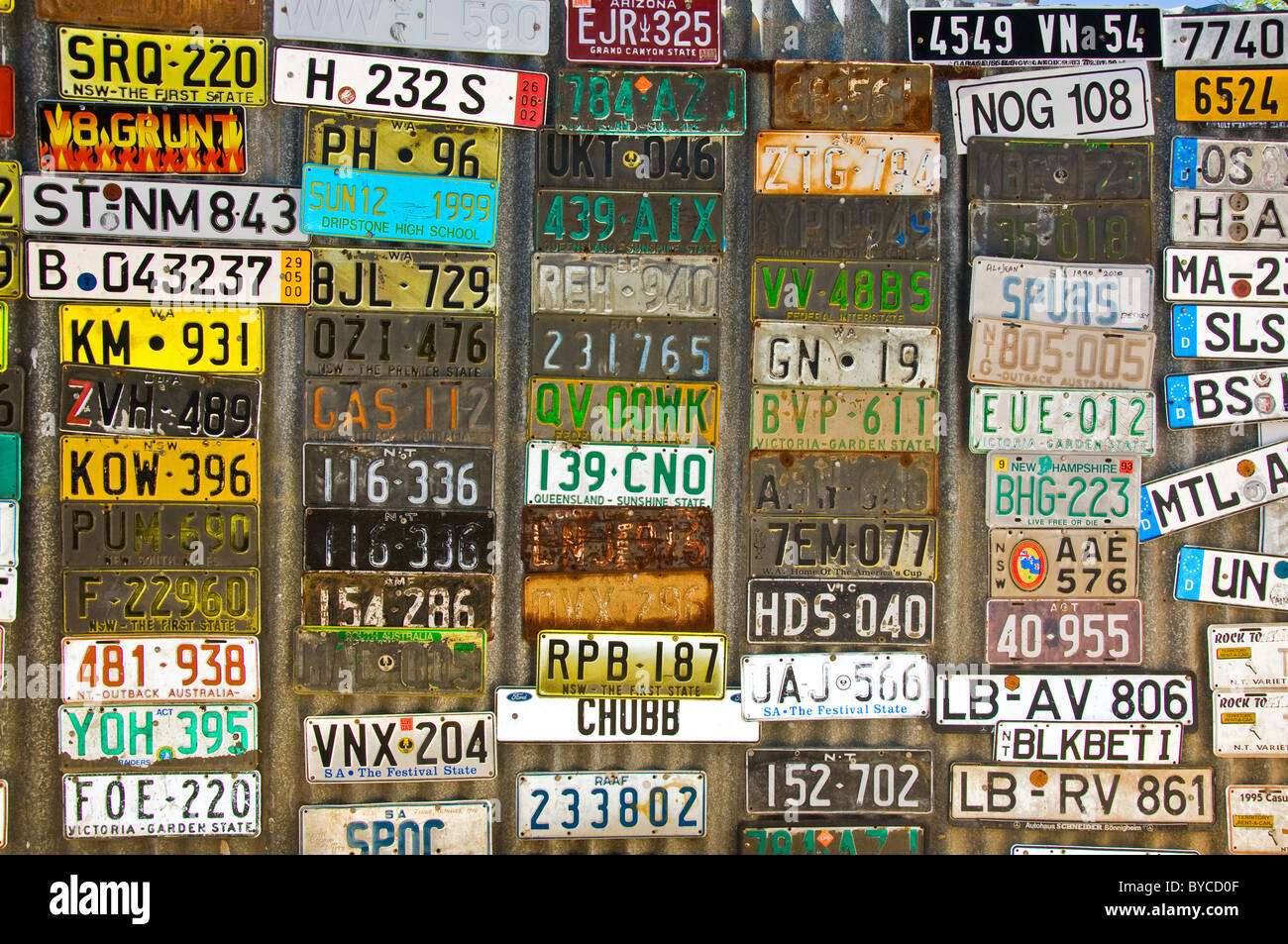 Car plates in a small bar in the australian outback Stock Photo