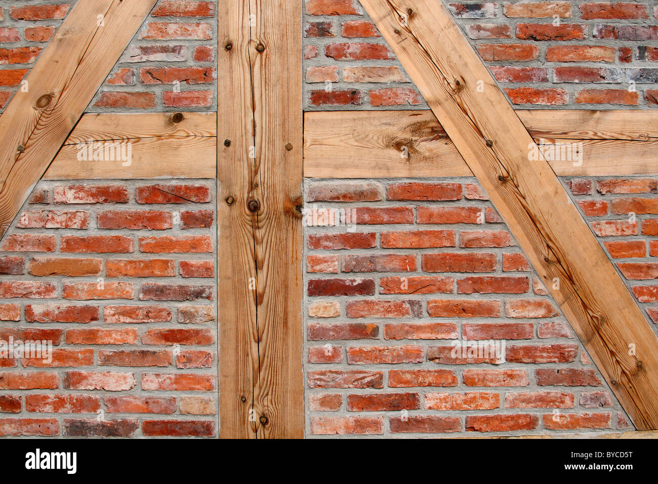 Timber framing - half-timbered construction of the wall. Stock Photo