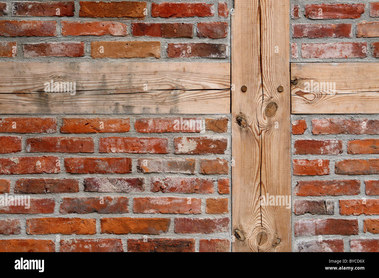 Timber framing - half-timbered construction of the wall. Stock Photo