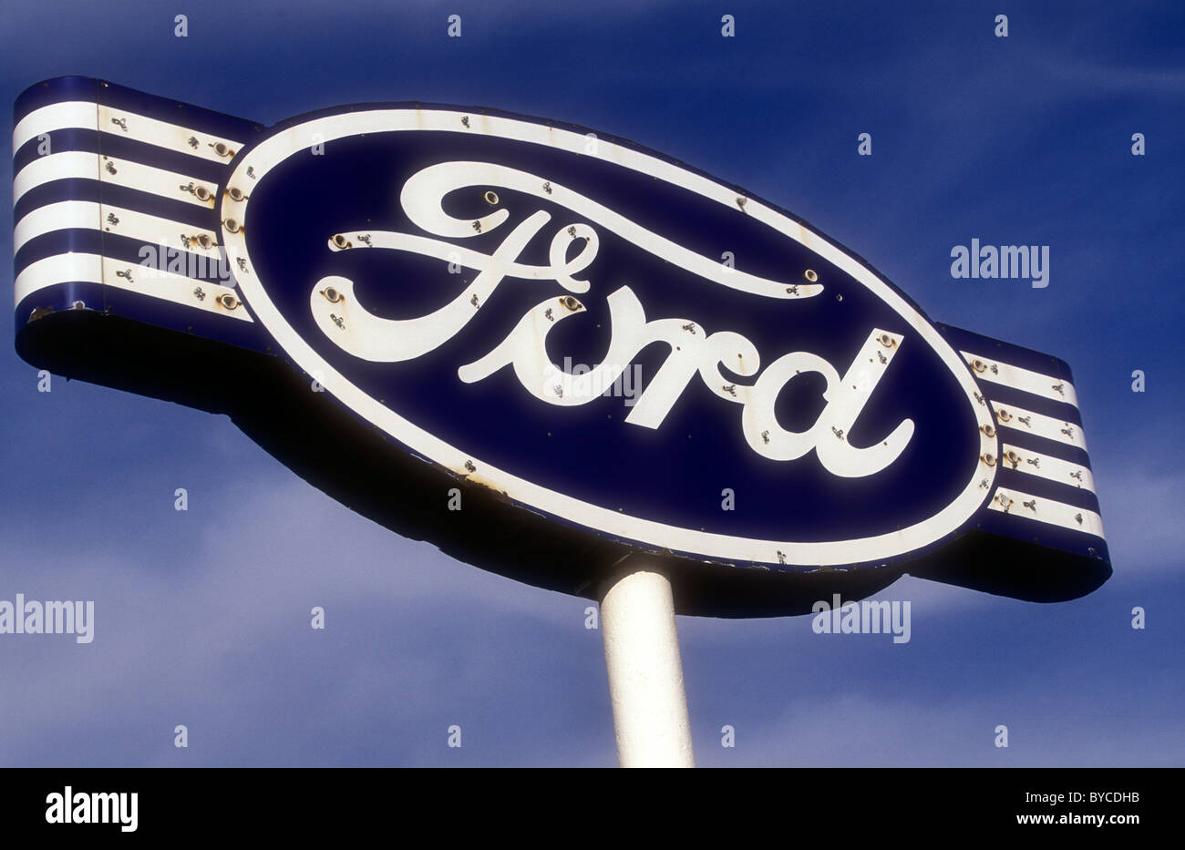 Vintage Ford dealership sign in Mojave desert California USA Stock
