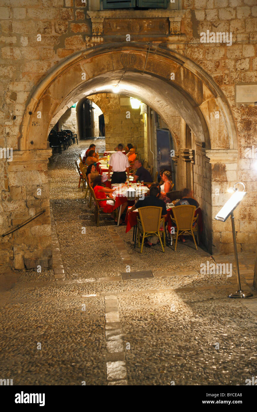 Dinner on the old streets of Dubrovnik, Dalmatian coast, historic center, Croatia Stock Photo