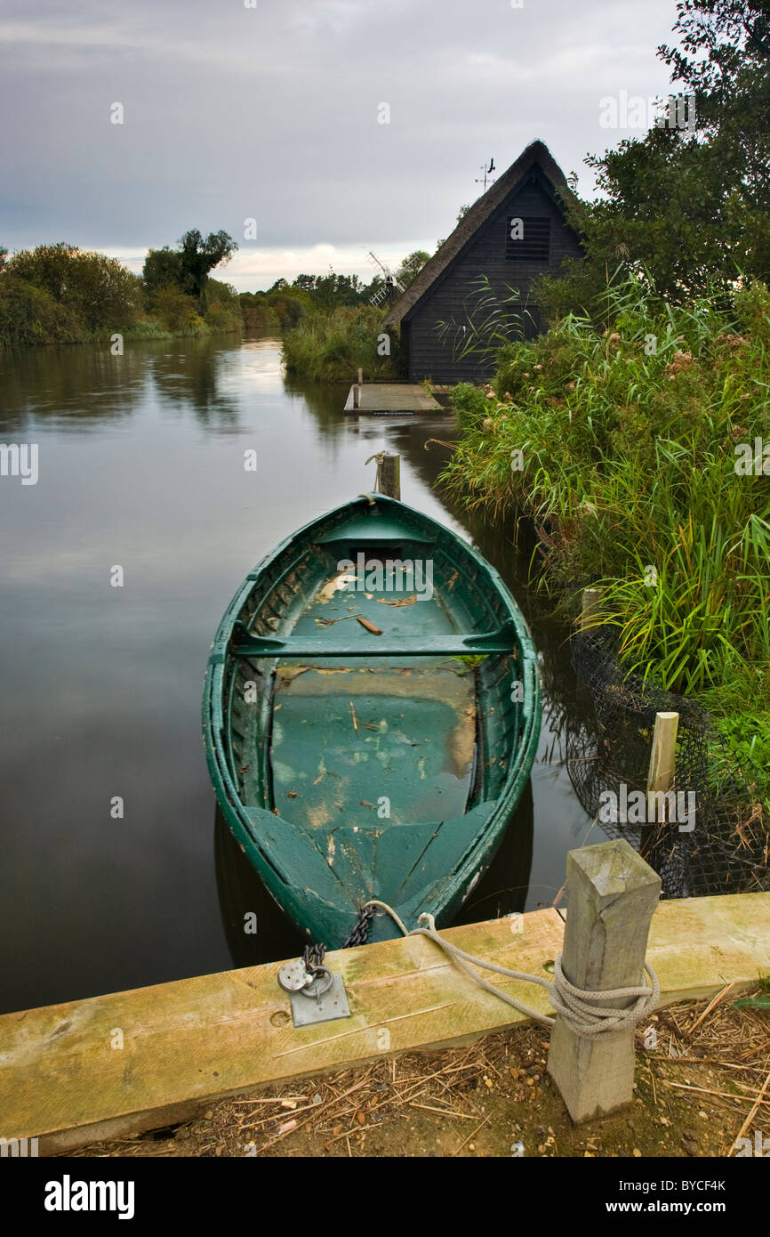 Old rowing Boat moored at How Hill on the River Ant , Norfolk Broads