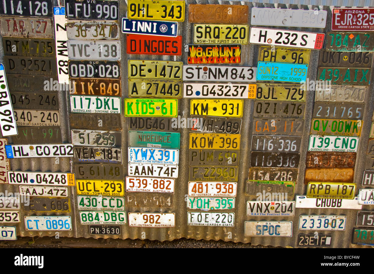 Car plates in a small bar in the australian outback Stock Photo
