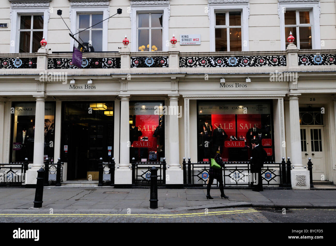 Moss Bros Menswear Tailors shop, King Street, Covent Garden, London, England, UK Stock Photo