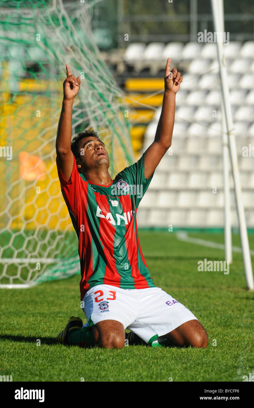 Football player celebrating goal Stock Photo