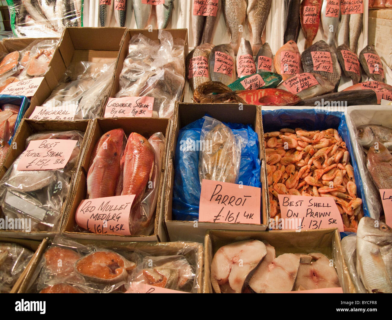 Billingsgate fish market counter, London UK Stock Photo Alamy