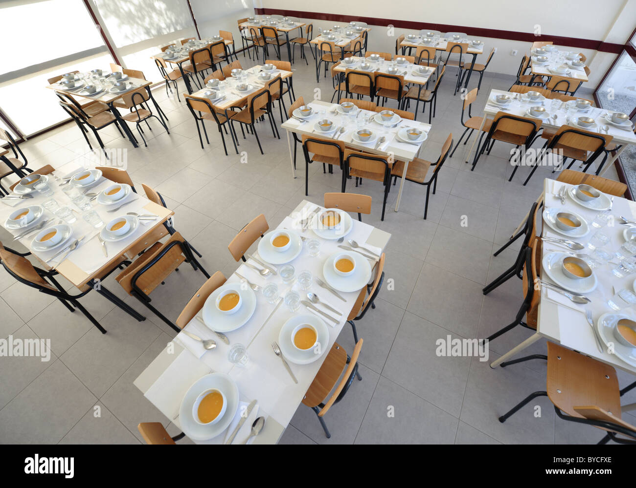 Empty school canteen Stock Photo