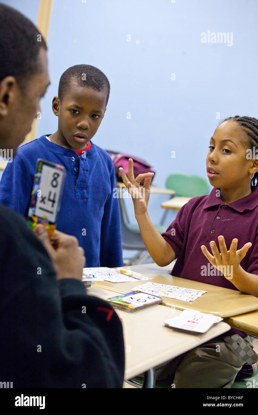 Math Flashcards in a classroom in Washington DC Stock Photo