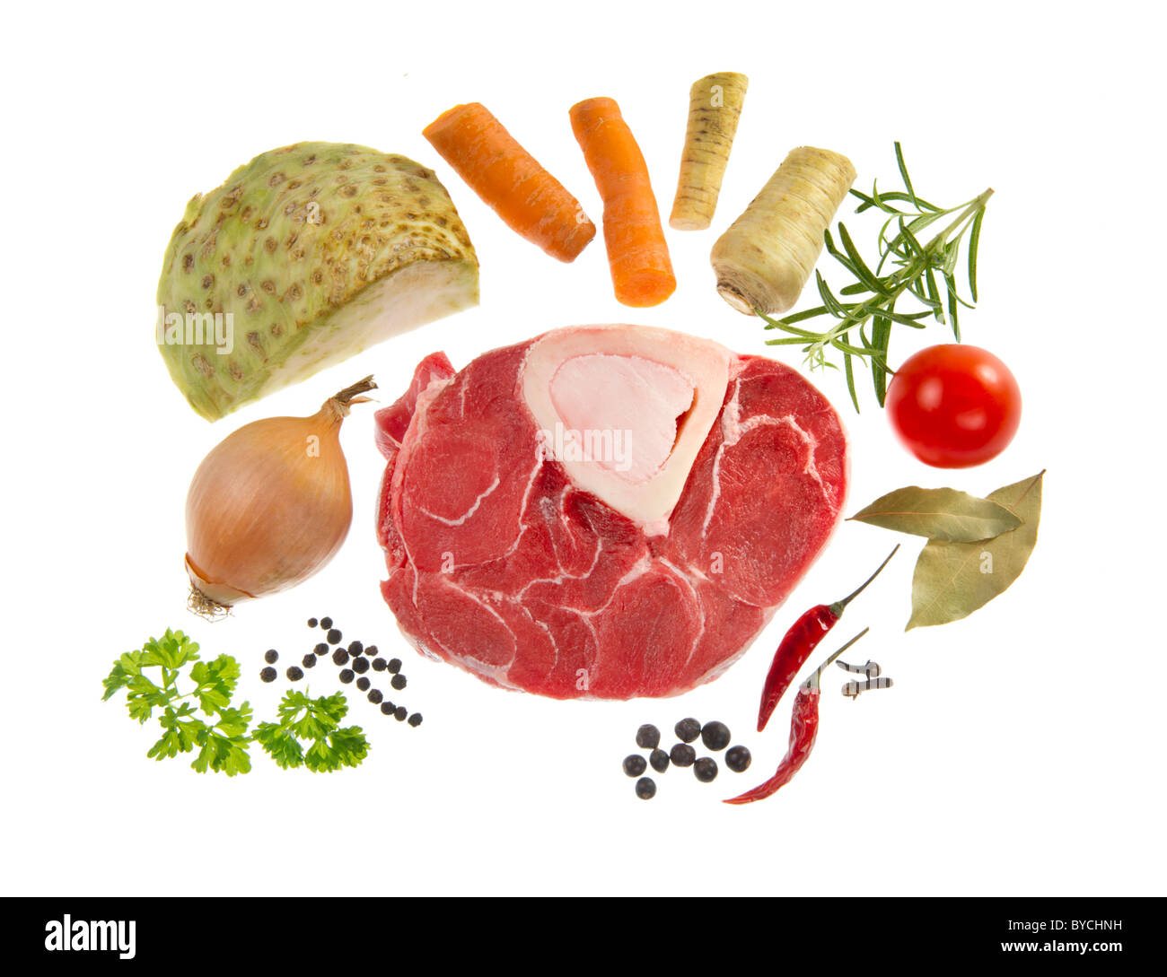 beef meat leg disc for soup boullion cook cooking food fine cuisine ingredients make kitchen produce production meal soupplate Stock Photo