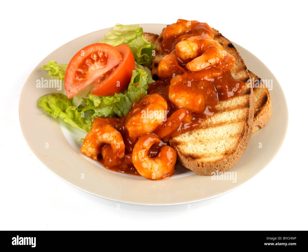 Freshly Prepared Healthy King Prawn and Salsa On Toasted Bruschetta