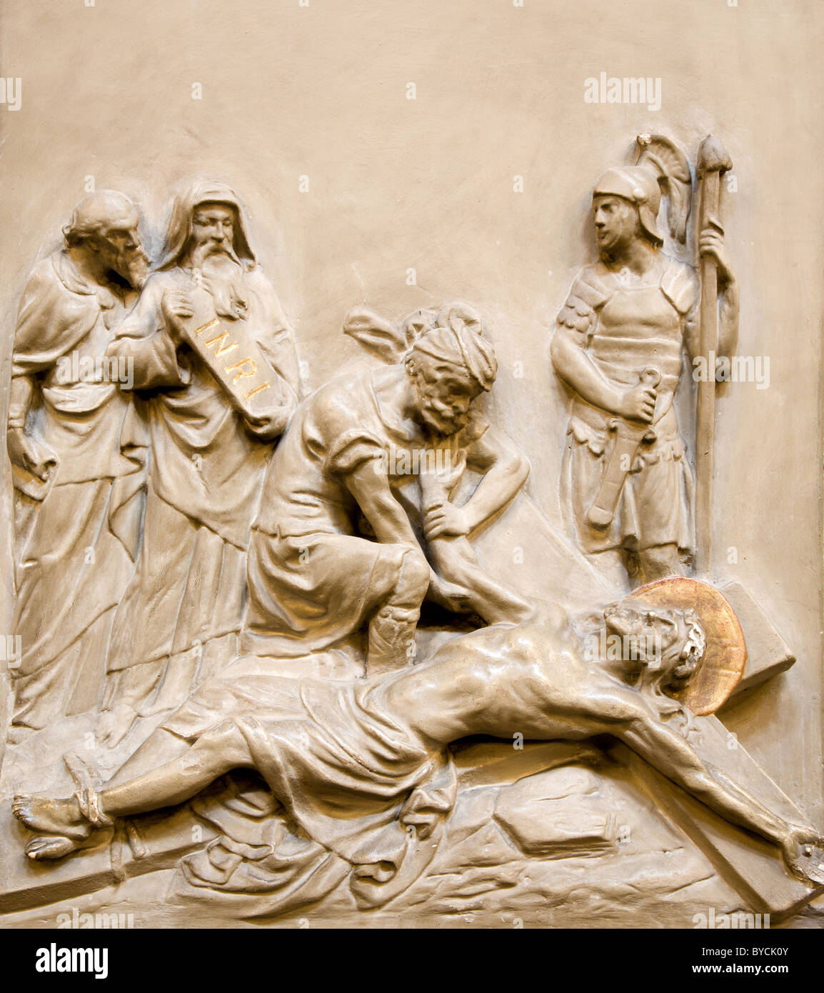 Jesus Christ on the cross - relief from Vienna Dominicans church Stock Photo