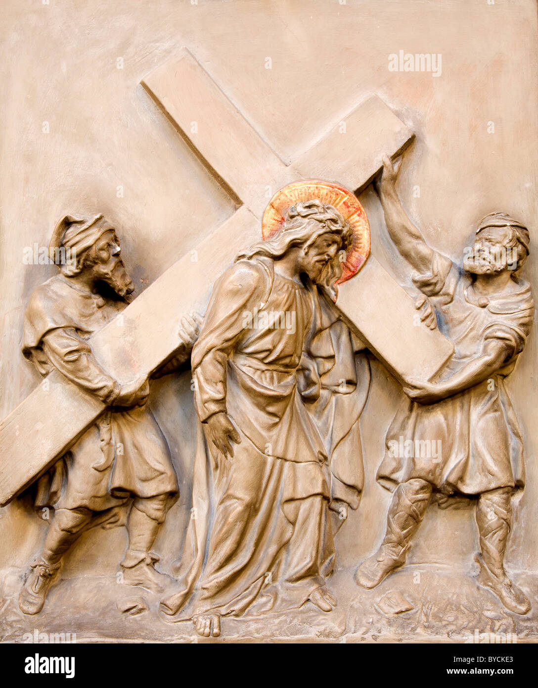 Jesus Christ under the cross - relief from Vienna Dominicans church Stock Photo