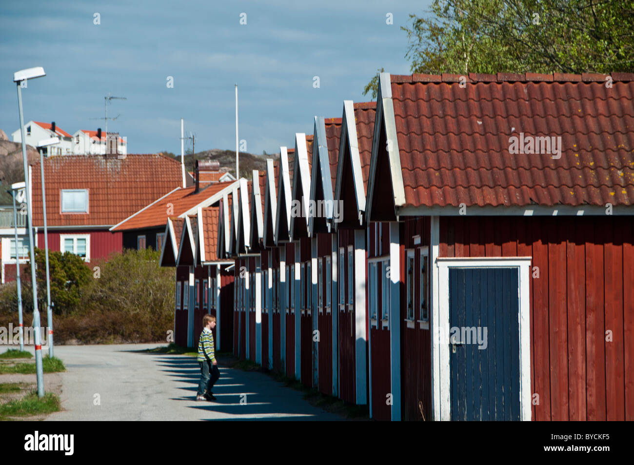Fishermens huts in Bovallstrand in north Bohuslän on the Swedish west coast Stock Photo