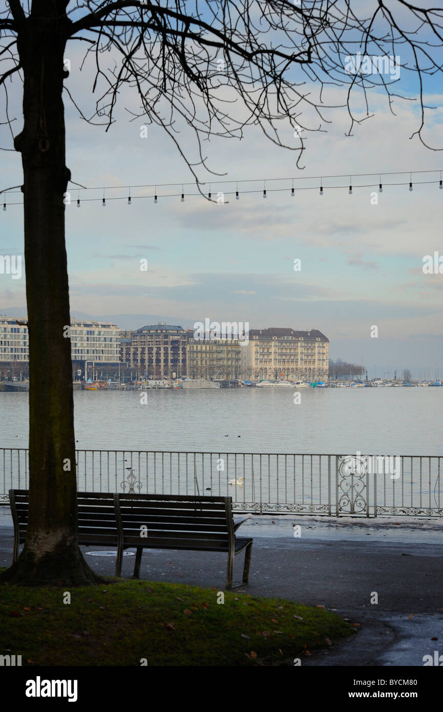 The city of Geneva waterfront on Lake Geneva Switzerland Stock Photo
