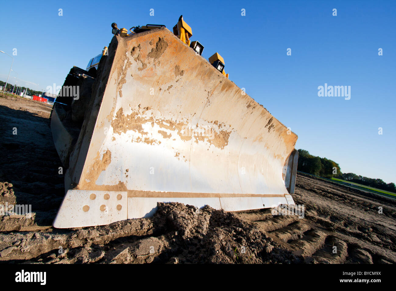 Yellow bulldozer at work Stock Photo