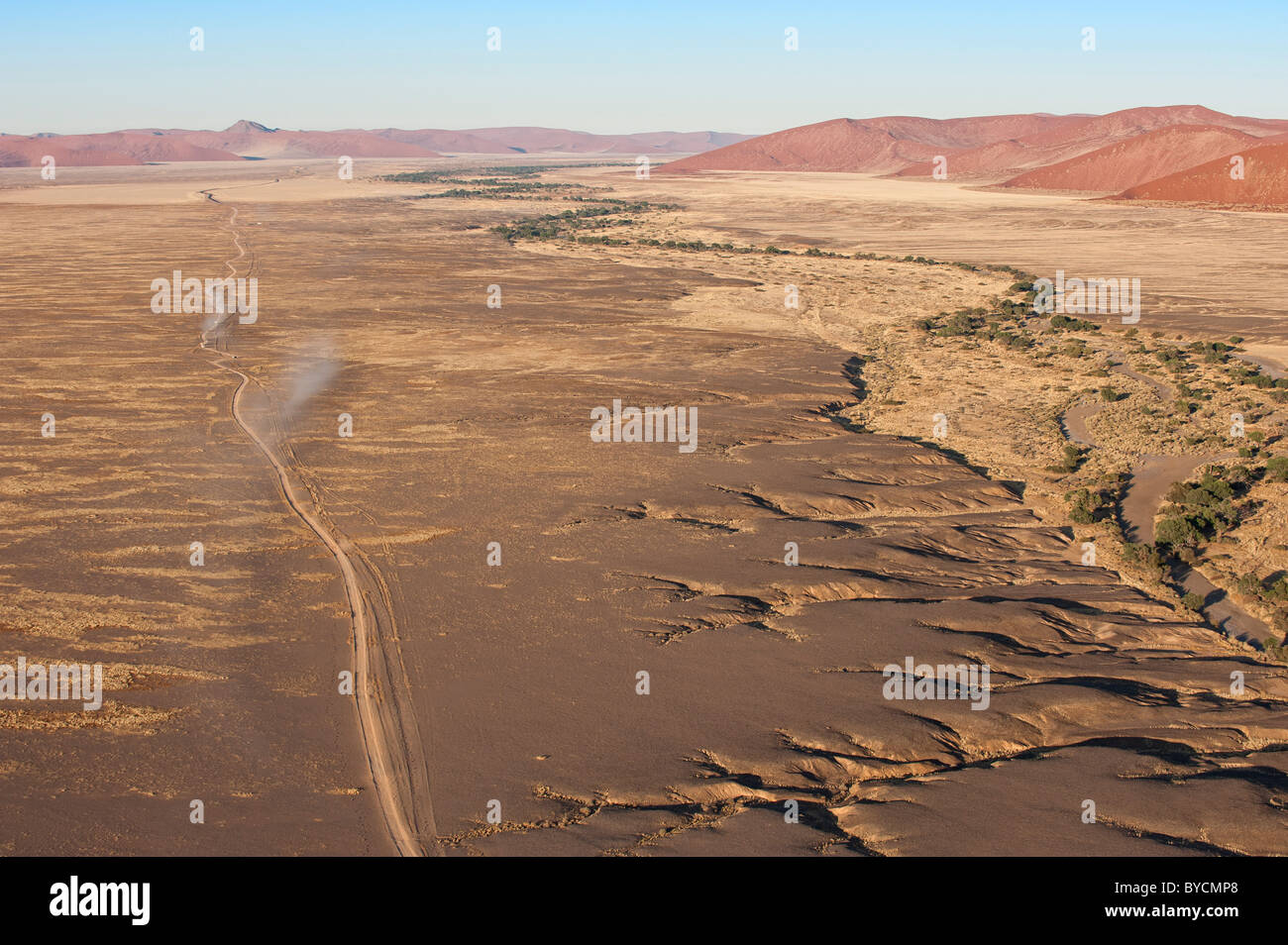 Tsauchab River meandering westward to its terminus at Sossusvlei, Namib-Naukluft Park, central Namibia. Stock Photo