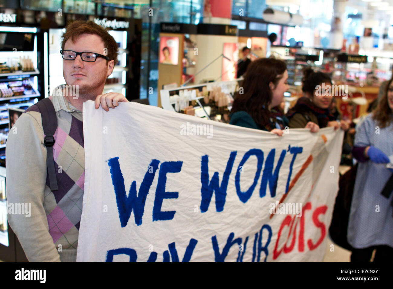 ukuncut protesters inside Boots on Oxford Street Stock Photo Alamy