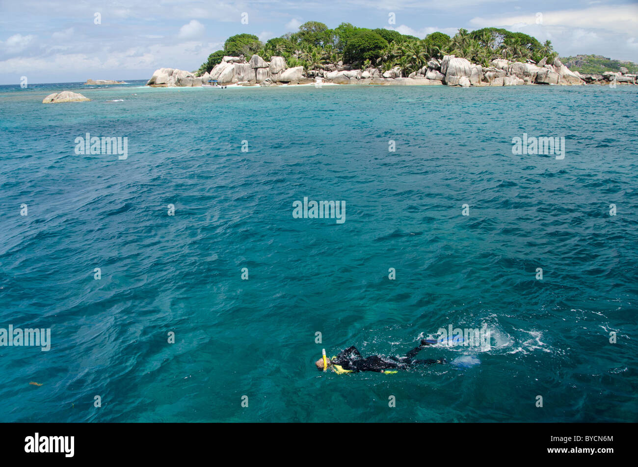 Indian Ocean, Seychelles, Coco Island. Snorkeling along the coast of
