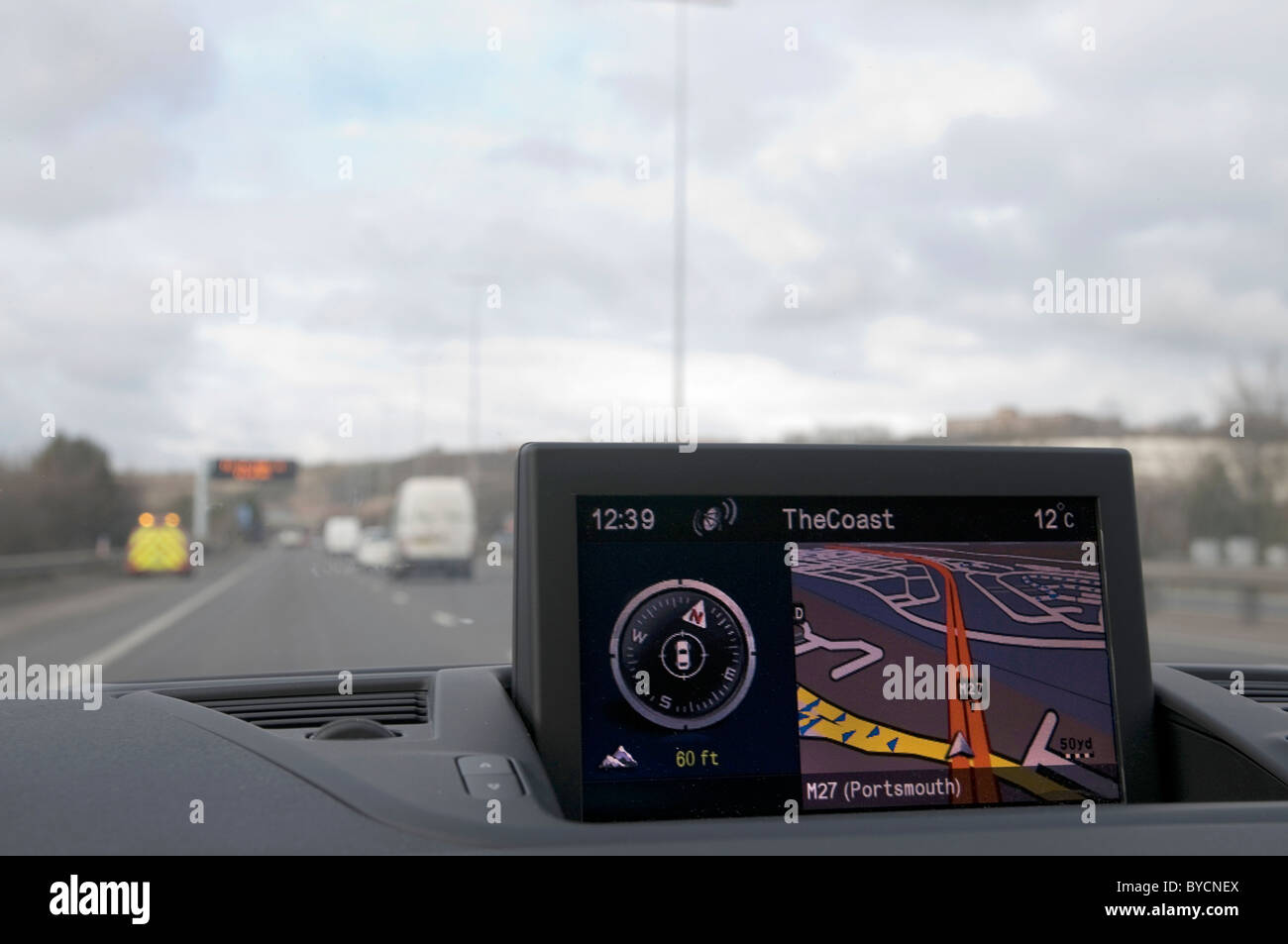 Driving on M27 motorway in Hampshire UK Stock Photo