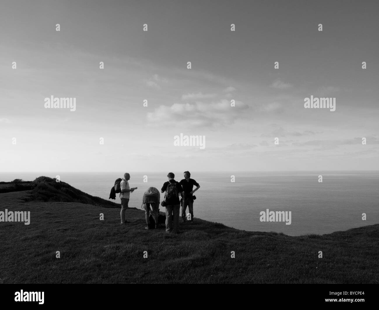 Walkers on the South West Coast Path, Cornwall. Stock Photo