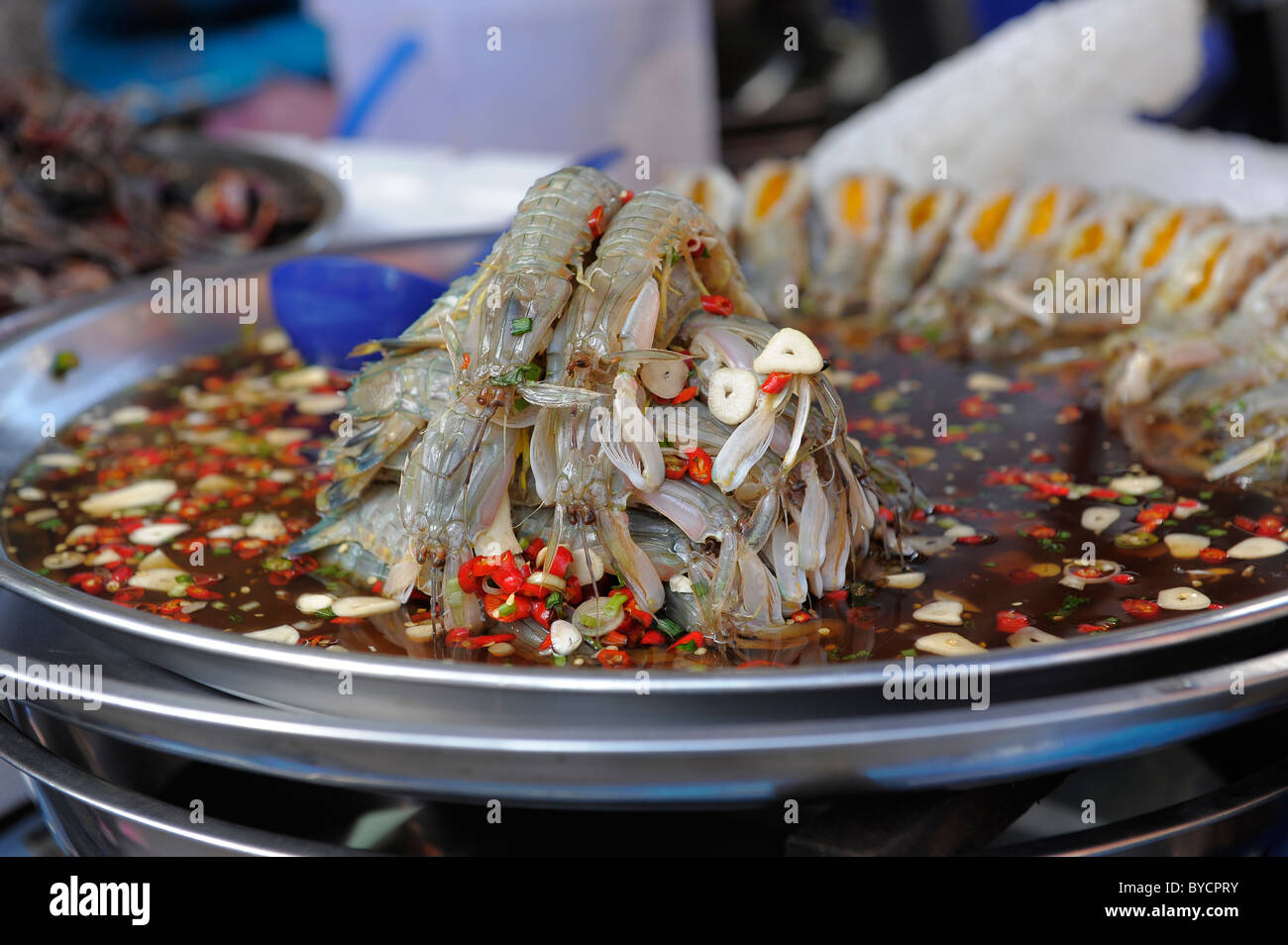 spicy rock lobster for sale , chinatown , bangkok , thailand Stock