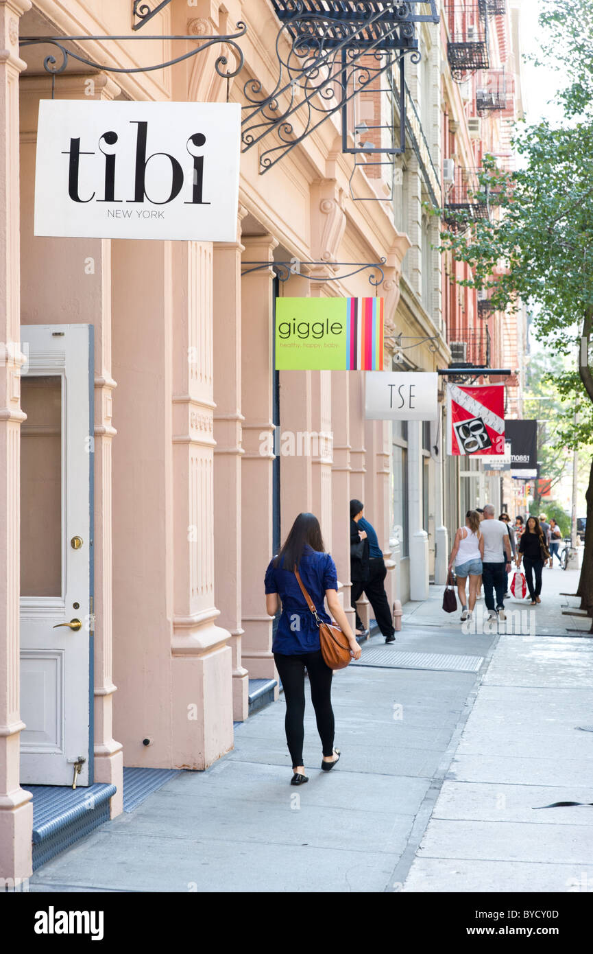 Designer clothes shops in Wooster Street, SoHo, New York City, USA Stock Photo
