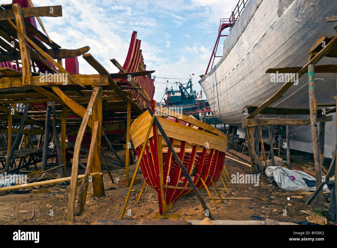 Timber boat building in North Africa Stock Photo