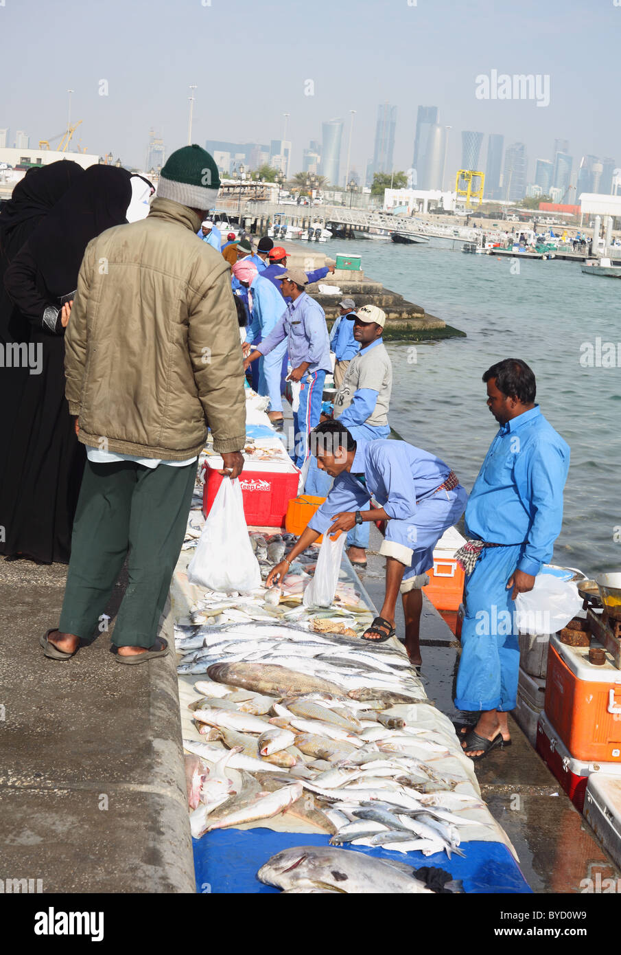 The early morning fish market on the Corniche in Doha, Qatar, January