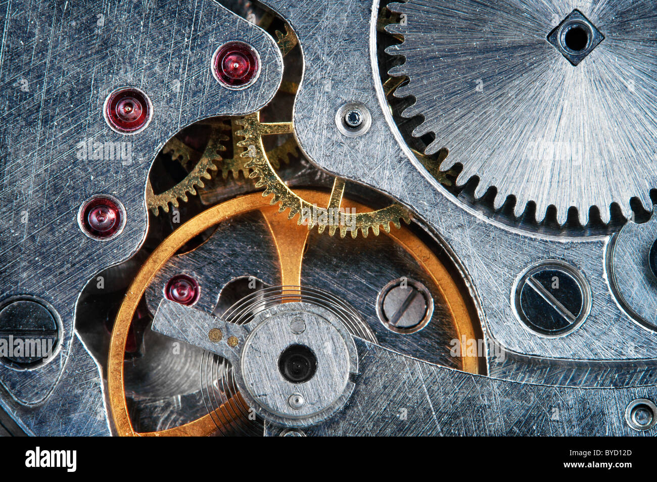 Mechanical jewel watch clockwork , super macro Stock Photo