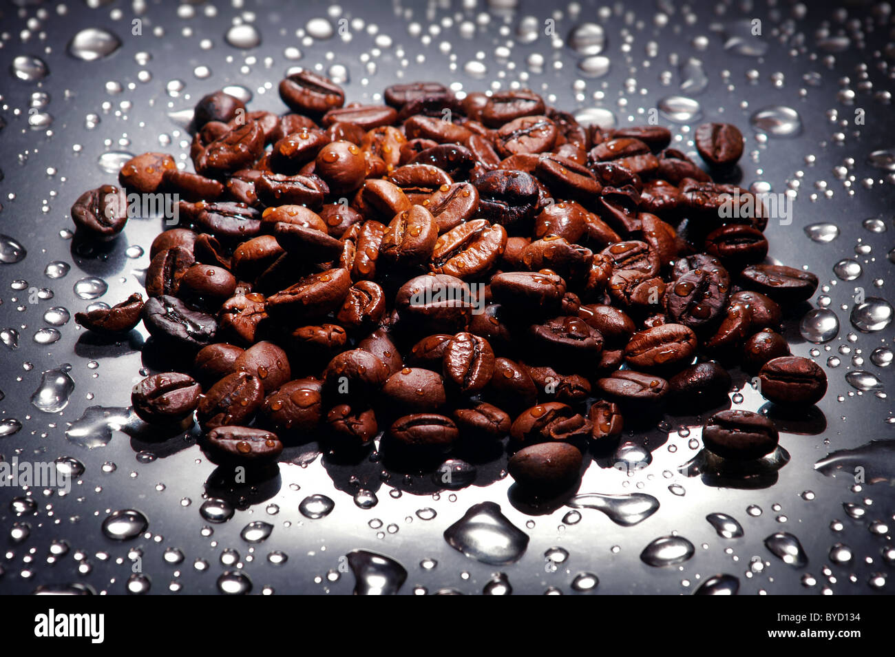 Coffee Beans Water Drops Background Stock Photo Alamy