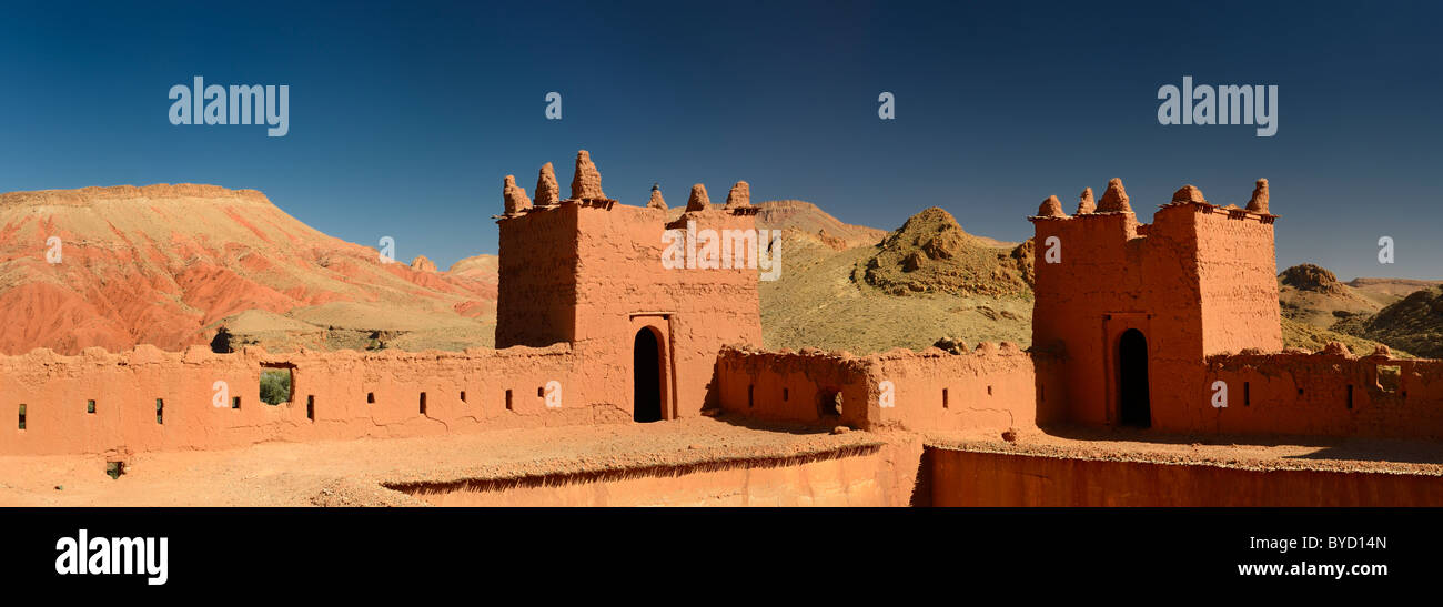 Panorama of Dades Gorge in the High Atlas mountains from Kasbah Ait Youl rooftop Morocco Stock Photo