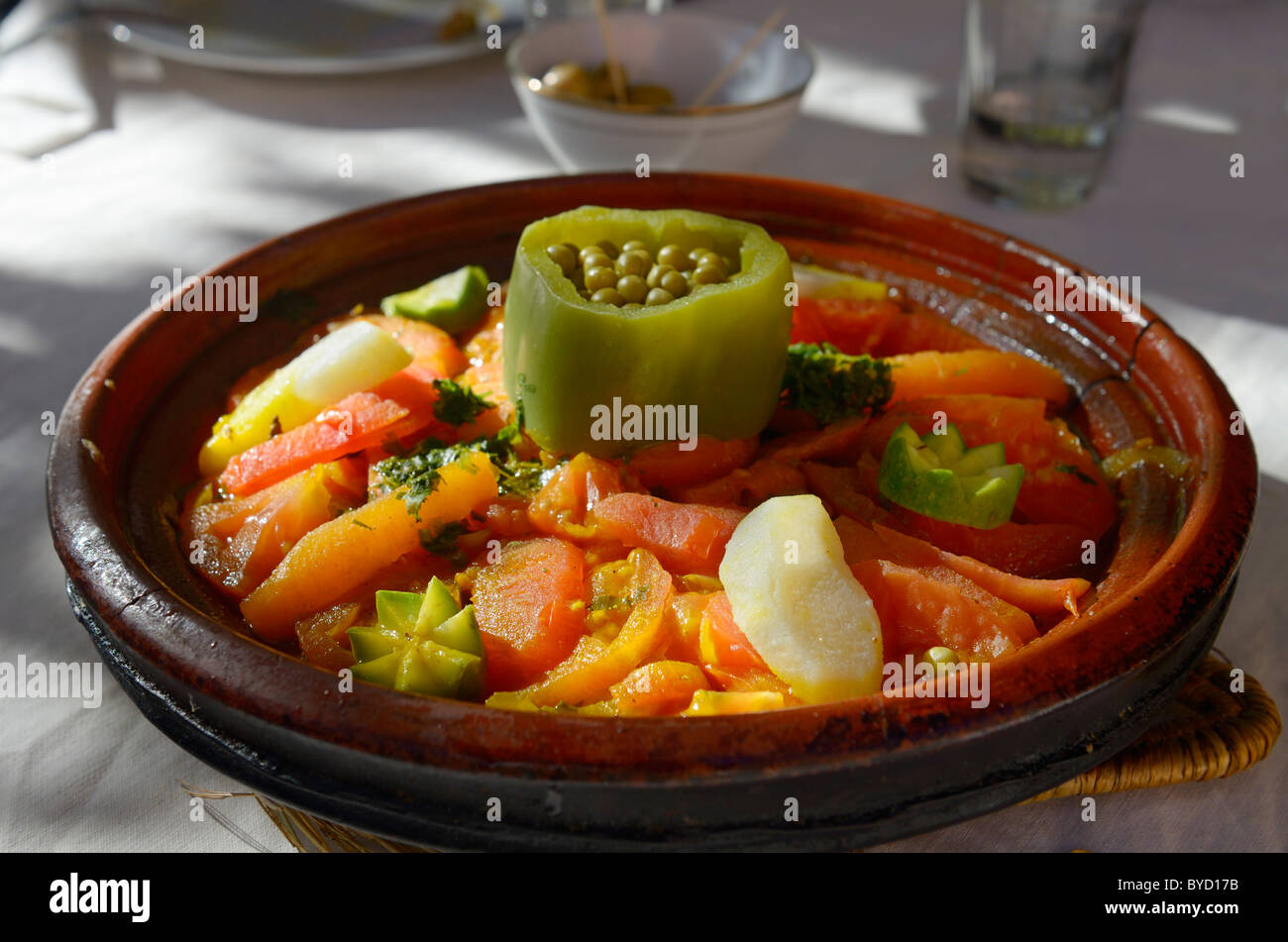Vegetable Tagine lunch at an outdoor restaurant in Dades Gorge Morocco Stock Photo
