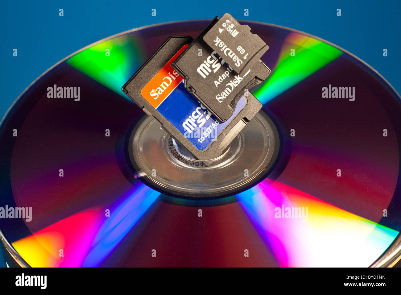 A mini SD card on a DVD background Stock Photo