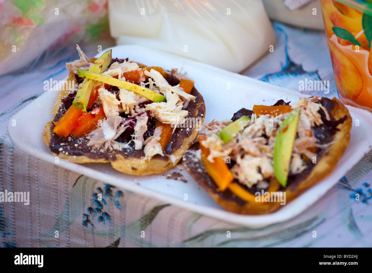 Salbuches, regional specialty tacos at the Fiesta Grande or the Grand Festival, Chiapa De Corzo, Chiapas, Mexico Stock Photo